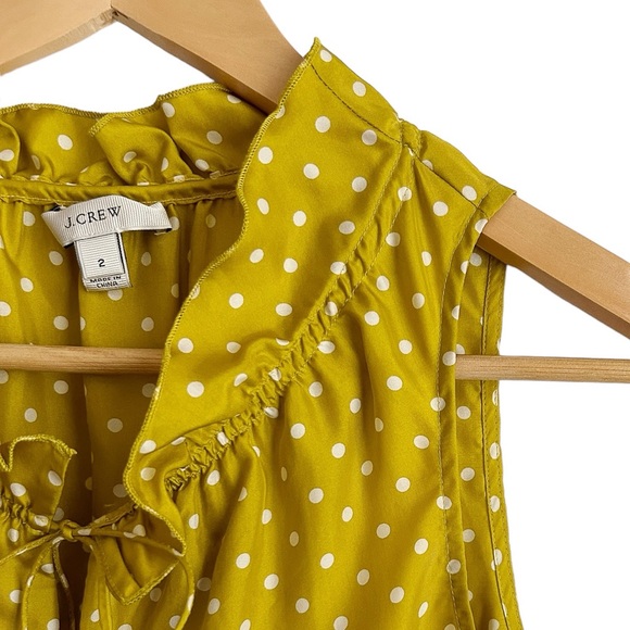 J. Crew Silk Yellow Gold Ruffle Neck Polka Dot Blouse - Picture 4 of 9
